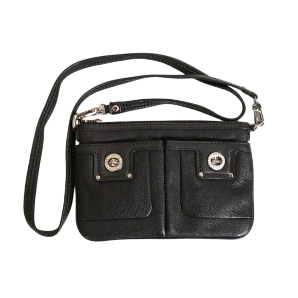 Marc By Marc Jacobs‎ Black Leather Turnlock Crossbody Bag 9" Lx 6"W
